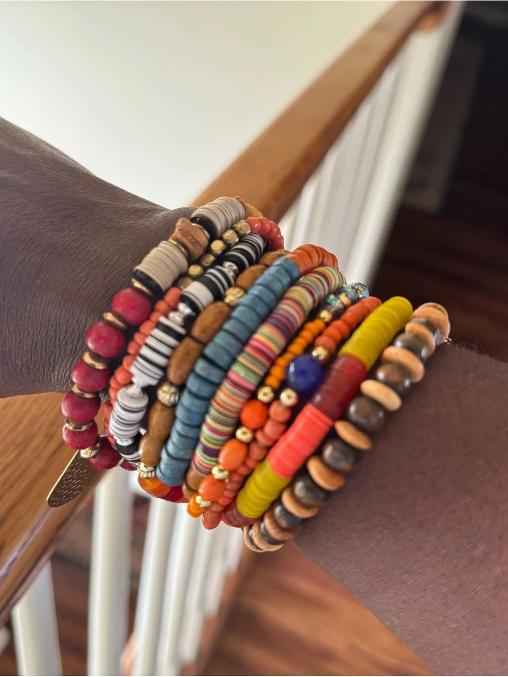 Multicolor Beaded Women’s Bracelet Set with Gold Charms